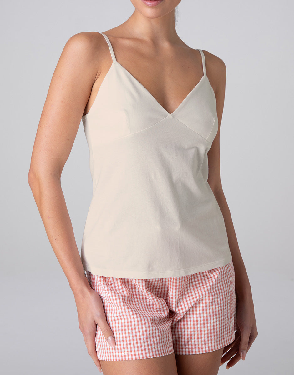 Lovable top e short pigiama cotone bianco latte vichy