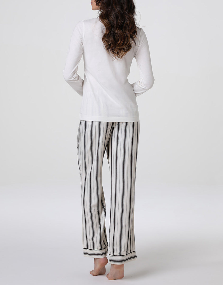 Lovable Lifewear Scollo a V pigiama lungo bianco latte modal