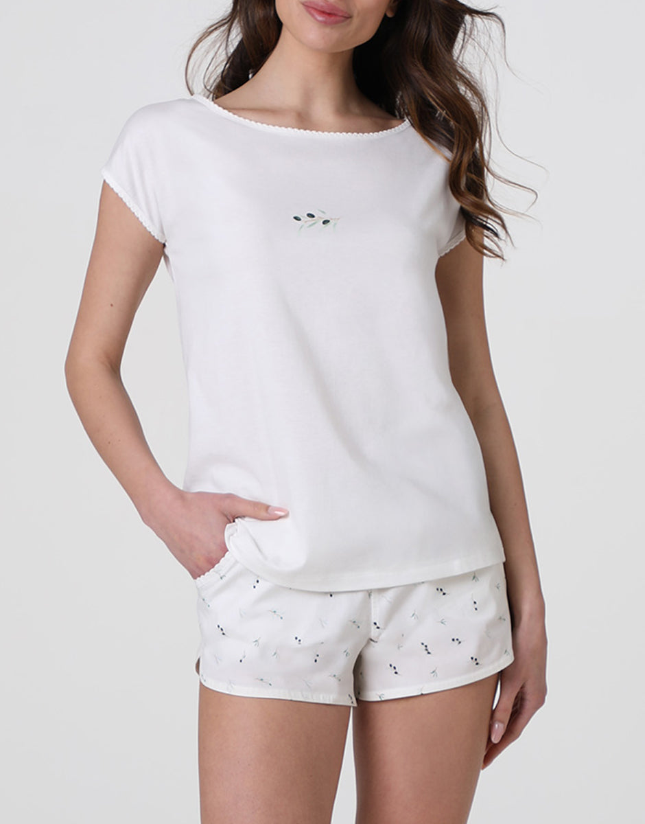 Lovable pigiama corto girocollo bianco latte in jersey