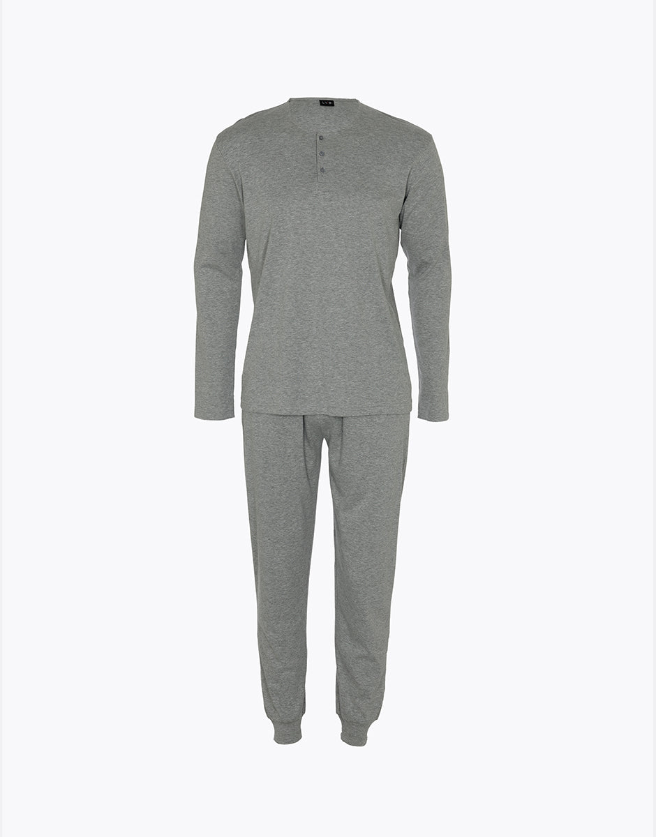 Lovable Man Pigiama Lungo Collo Serafino interlock grigio melange