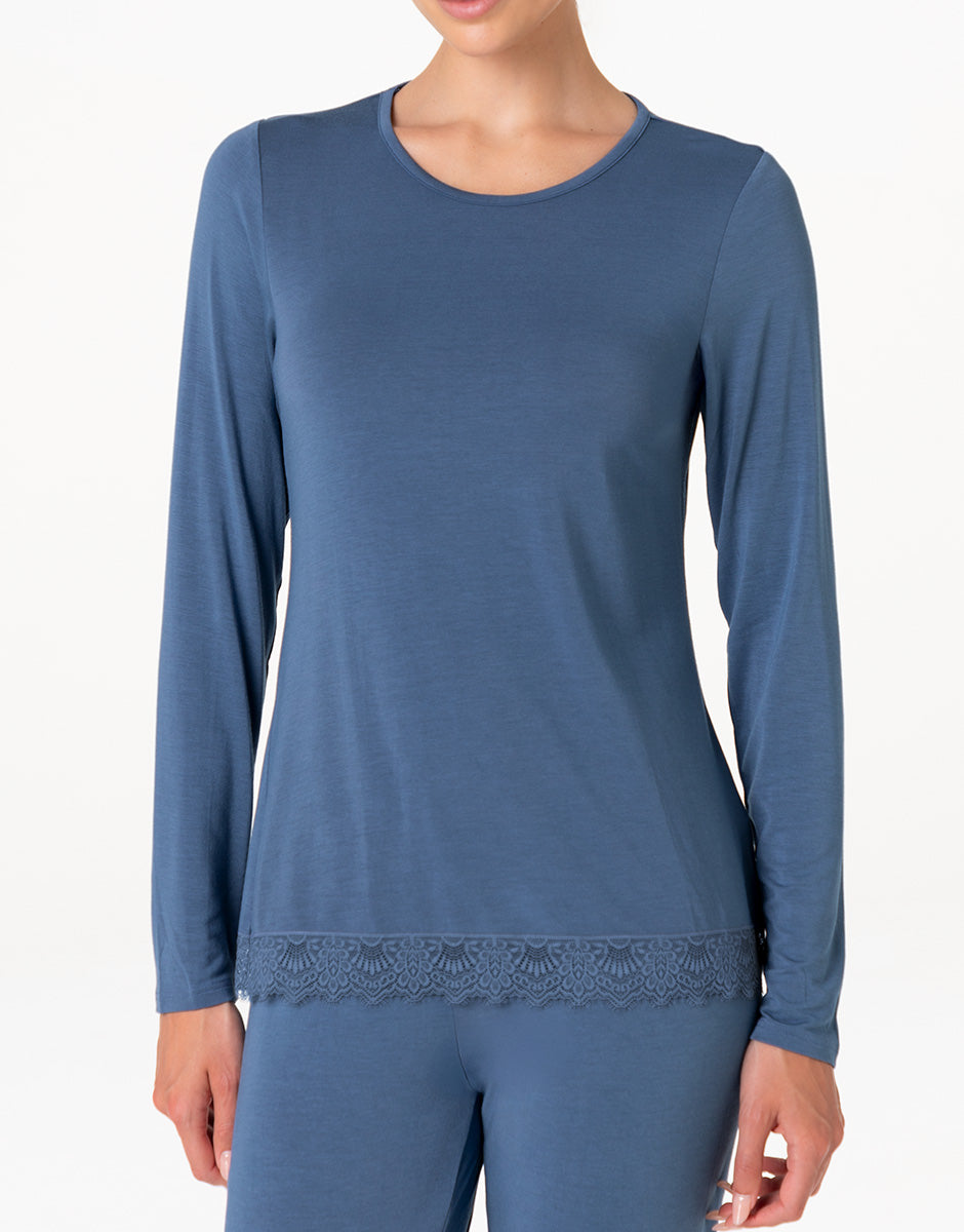 Lovable Elegant Modal pigiama lungo blu polvere in modal