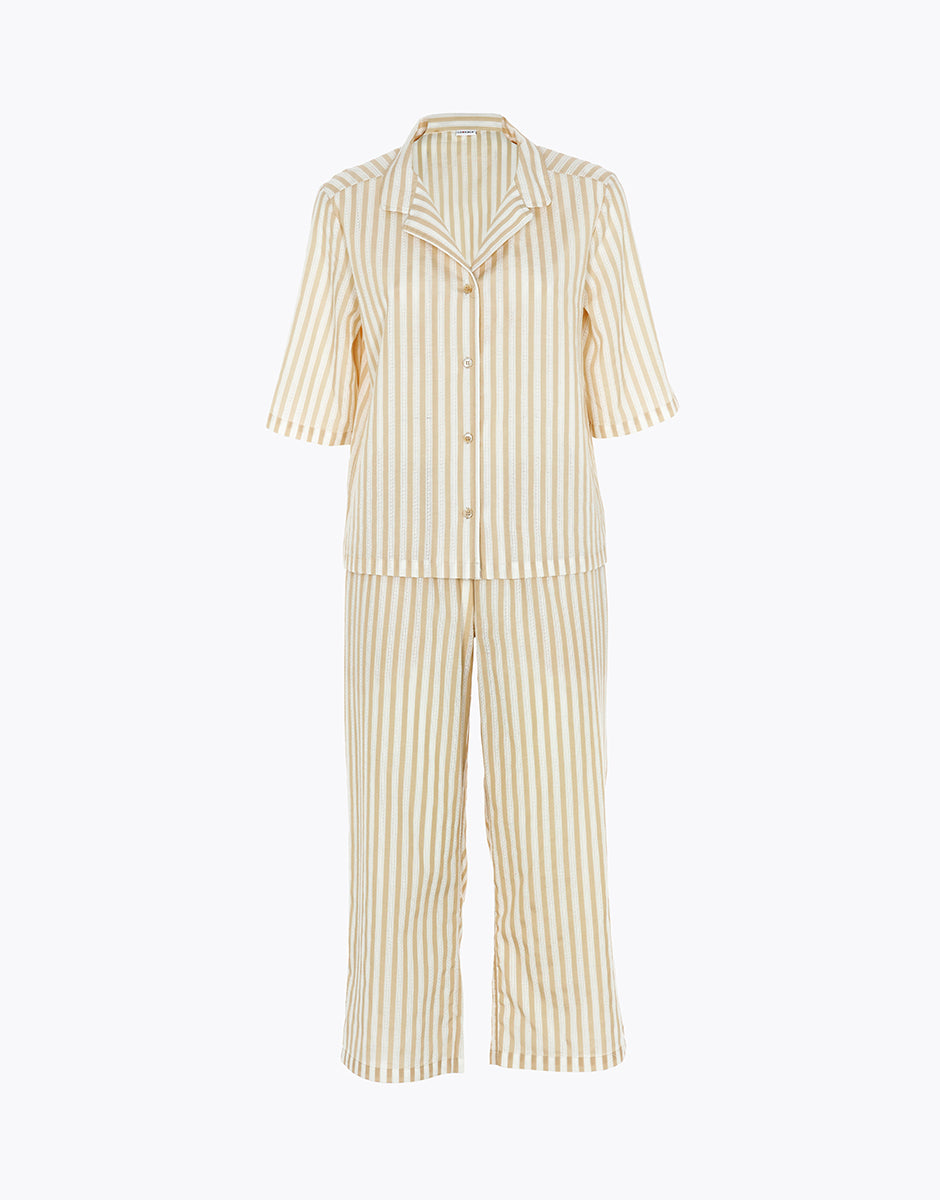 Lovable pigiama aperto cotone righe bianco crema maniche 3/4