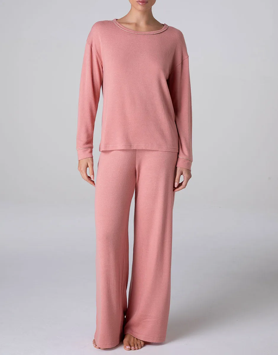 Lovable Warm Fluffy pigiama lungo girocollo rosa terracotta