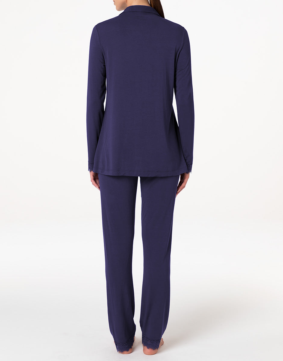 Lovable Elegant Modal Pigiama Lungo Blu Notte in Modal