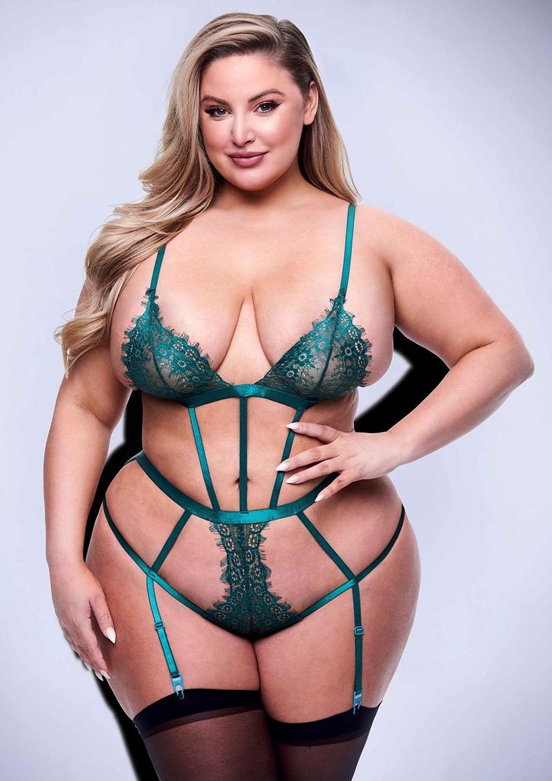 Baci Lingerie teddy pizzo con giarrettiere e benda