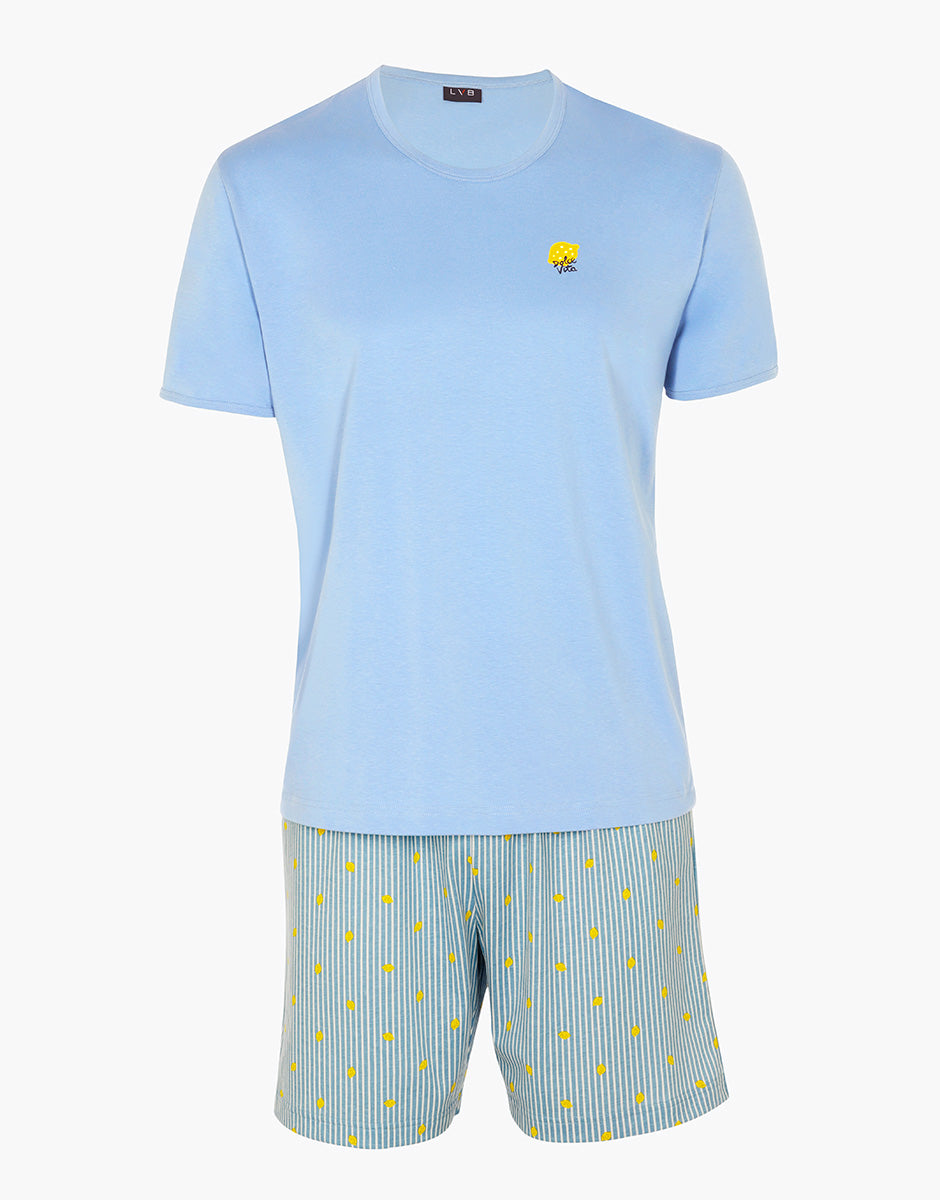 Lovable Man Jersey pigiama corto azzurro manica corta cotone