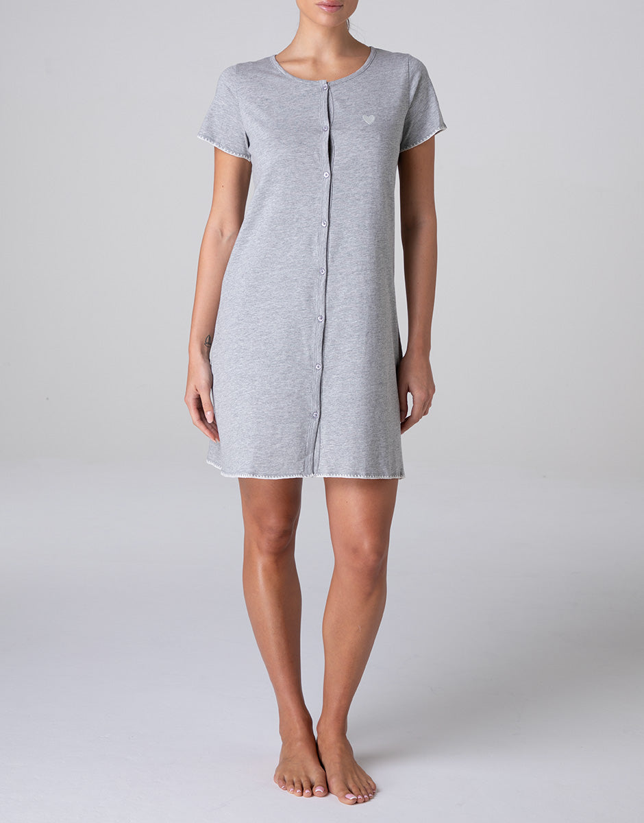 Lovable camicia da notte aperta jersey grigio melange bottoni cotone
