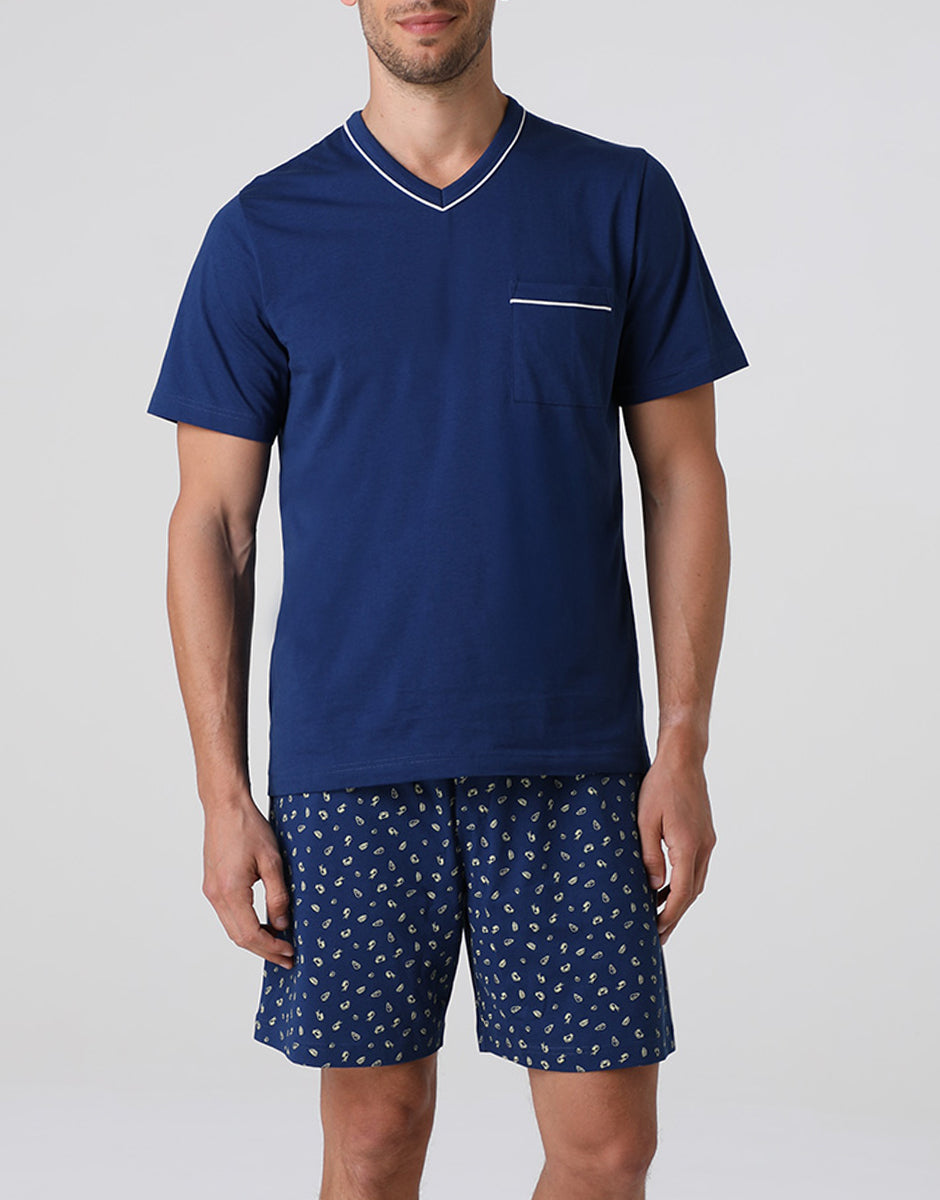 Lovable pigiama corto uomo jersey blu notte cotone