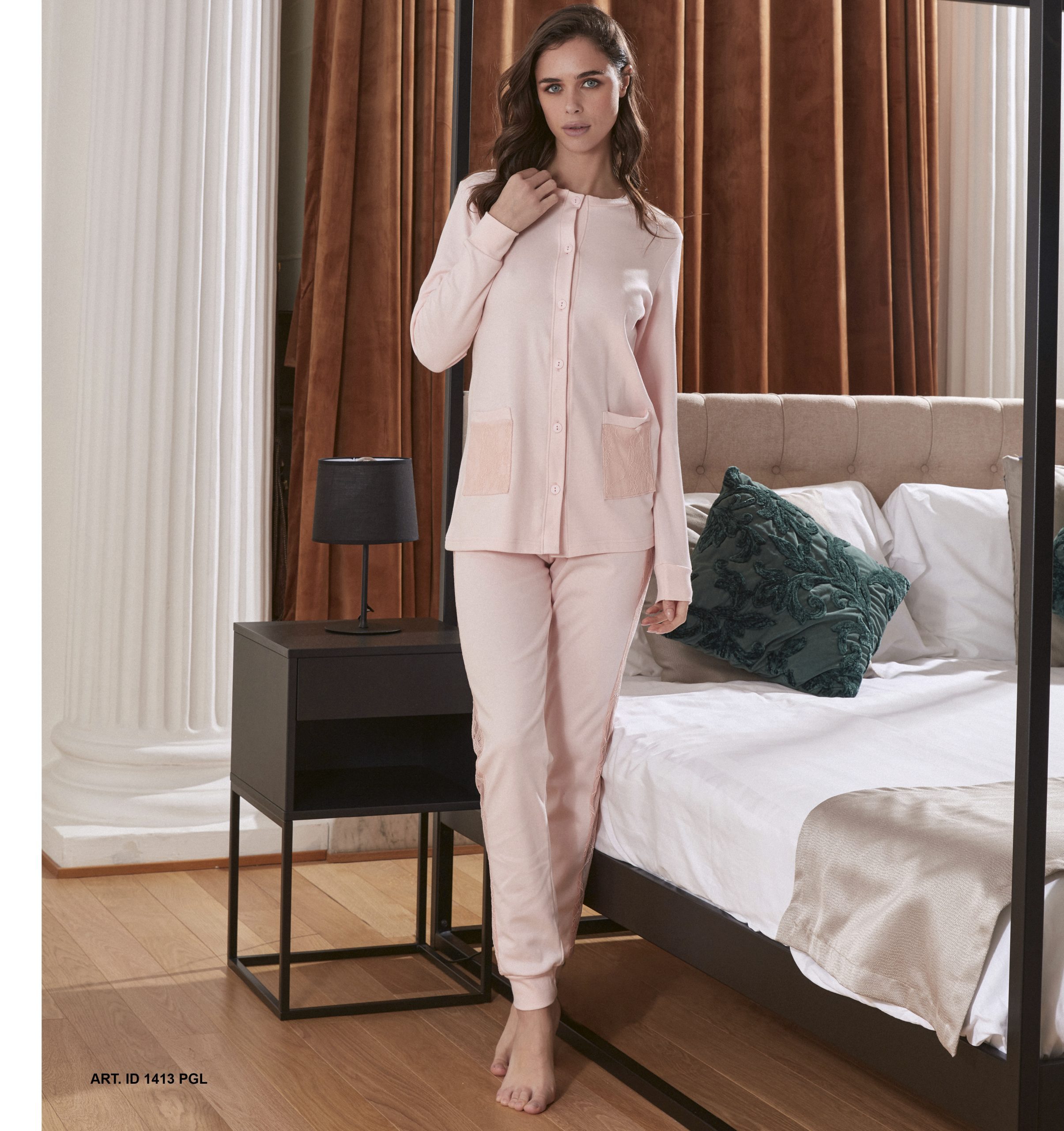 Intimami Pigiama Lungo Interlock Rosa Cipria Bottoni