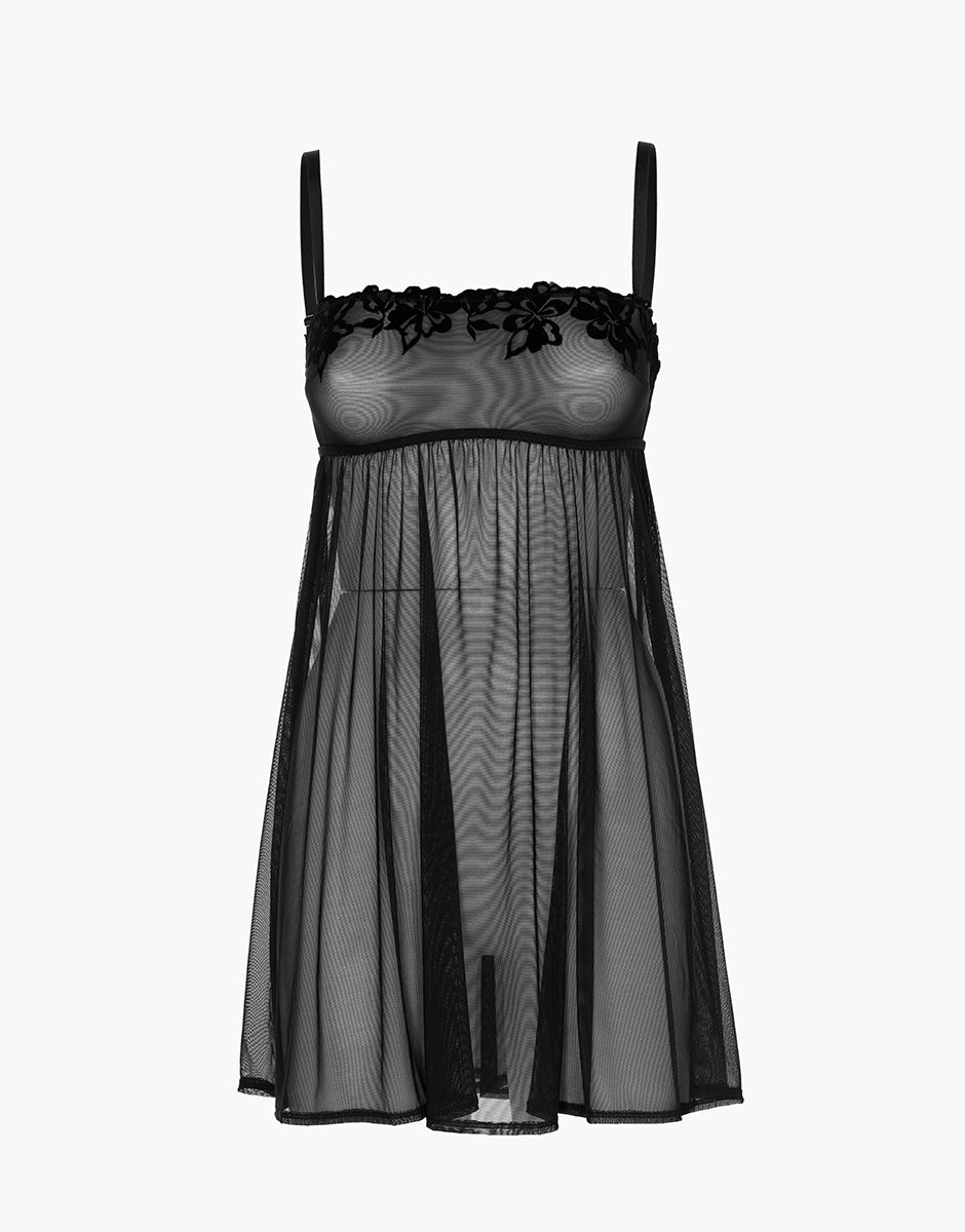 Lovable Velvet Embroidery babydoll nero tulle e velluto