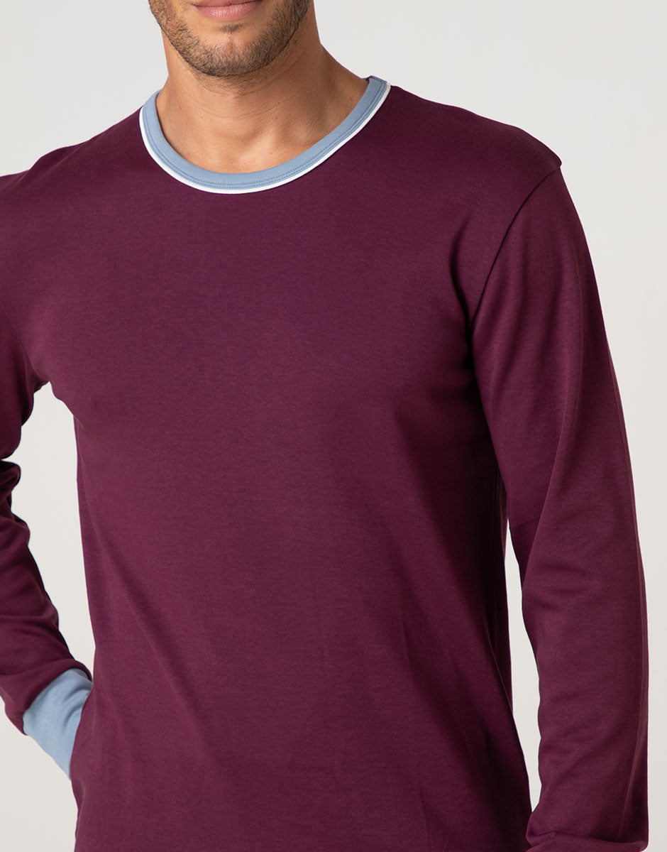Lovable Man pigiama lungo uomo vinaccia in interlock cotone
